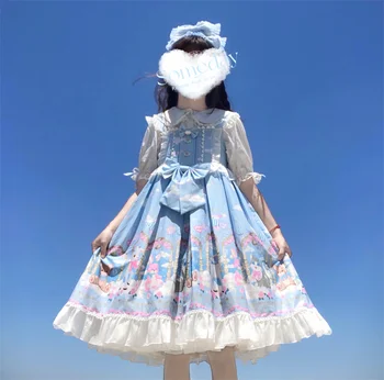 Японското рокля Dream Lolita Jsk За жени, Кавайные рокли с хубав анимационни принтом, лък, накъдрен, джапанки, Вечерни рокли за момичета, Сладка принцеса