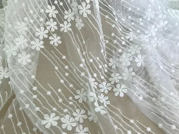рафинирано Бяло Тюлевая Окото Лейси плат с ширина 130 см, Бродирани Сватбена Лейси плат С флорални шарени дантела за сватбена рокля